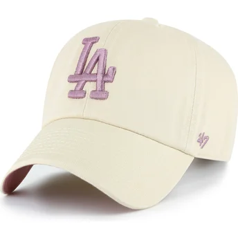 Beige justerbar kurvad keps med lila Clean Up Ballpark-logotyp från Los Angeles Dodgers MLB av 47 Brand