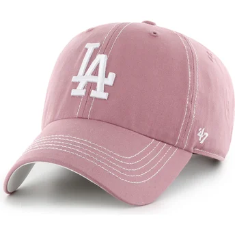Rosa justerbar keps med böjd skärm Clean Up Contrast Stitch Los Angeles Dodgers MLB från 47 Brand