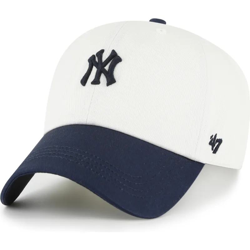 casquette-courbee-beige-et-bleue-marine-ajustable-clean-up-contemporary-two-tone-new-york-yankees-mlb-47-brand