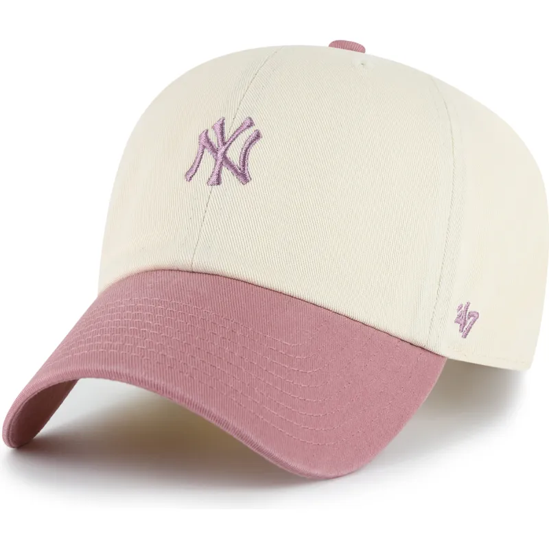 beige-und-rosa-verstellbare-gebogene-kappe-clean-up-base-runner-two-tone-der-new-york-yankees-mlb-von-47-brand