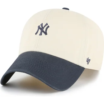 47 Brand Curved Brim Clean Up Base Runner Two Tone New York Yankees MLB Beige and Navy Blue Adjustable Cap