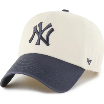Casquette courbée beige et bleue marine ajustable Clean Up Two Tone No Loop Label New York Yankees MLB 47 Brand