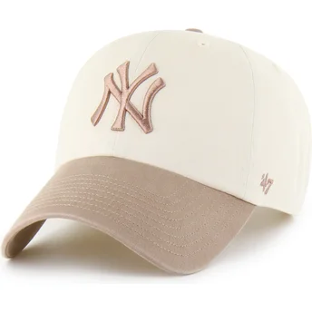 Beige und braune verstellbare Curved Cap Clean Up Two Tone No Loop Label der New York Yankees MLB von 47 Brand