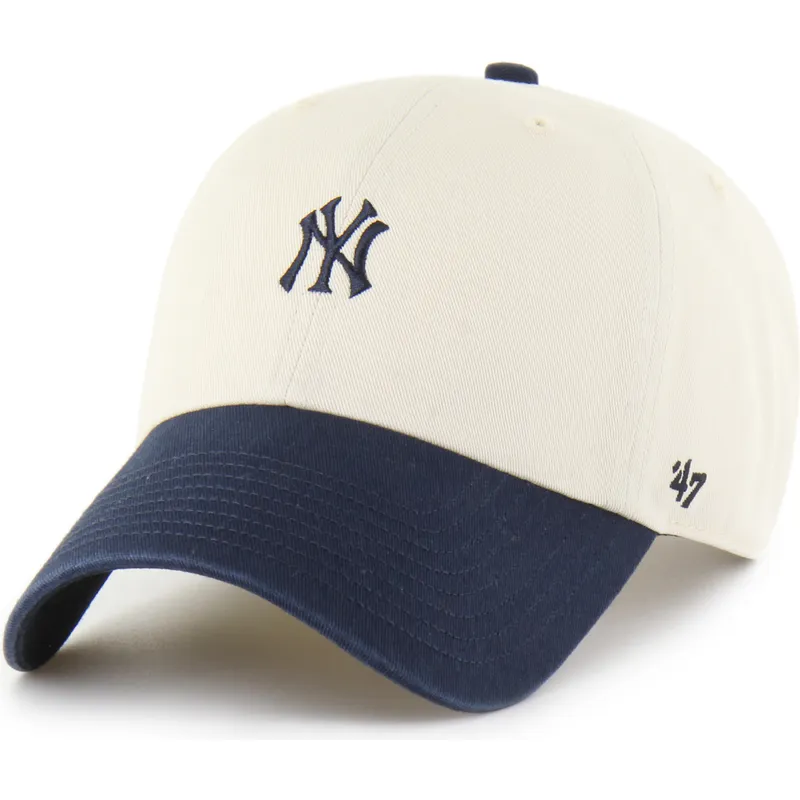 casquette-courbee-beige-et-bleue-marine-ajustable-clean-up-base-runner-sure-shot-two-tone-new-york-yankees-mlb-47-brand