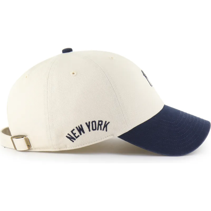 casquette-courbee-beige-et-bleue-marine-ajustable-clean-up-base-runner-sure-shot-two-tone-new-york-yankees-mlb-47-brand
