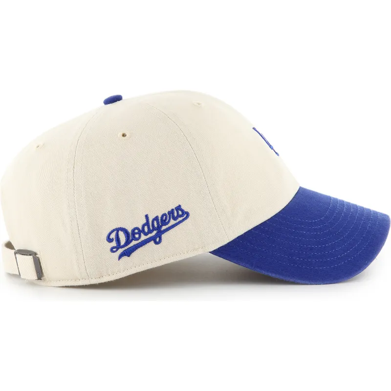 beige-und-blaue-verstellbare-gebogene-kappe-clean-up-base-runner-sure-shot-two-tone-der-los-angeles-dodgers-mlb-von-47-brand
