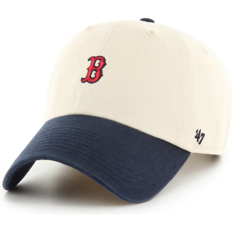 casquette-courbee-beige-et-bleue-marine-ajustable-clean-up-base-runner-sure-shot-two-tone-boston-red-sox-mlb-47-brand