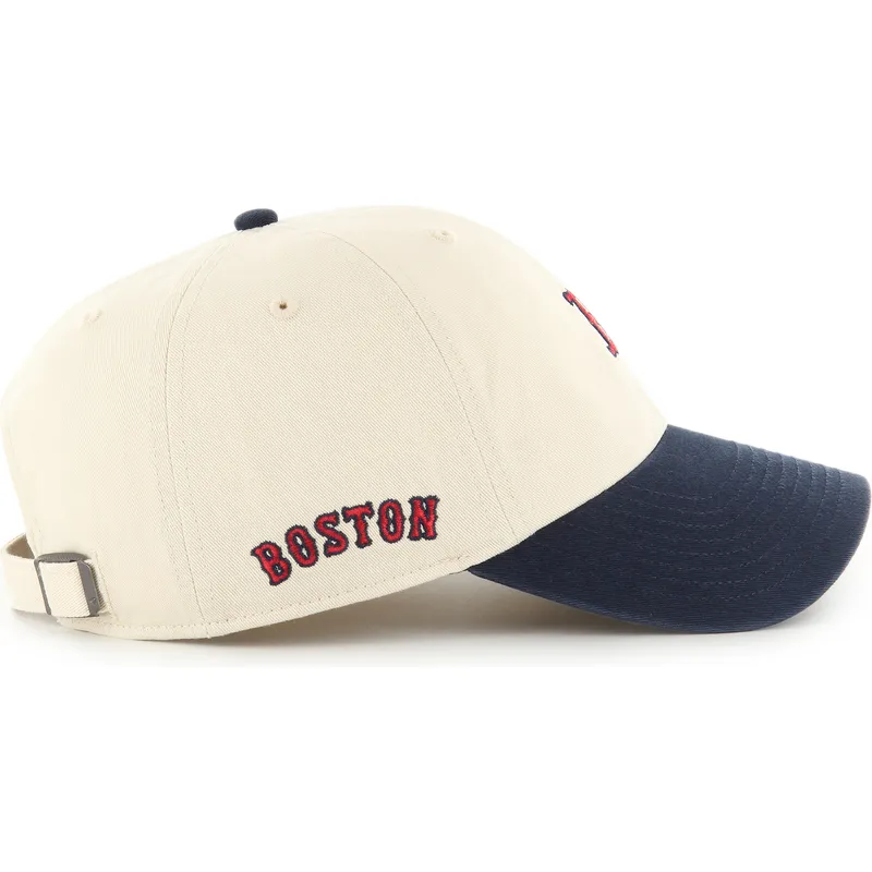 casquette-courbee-beige-et-bleue-marine-ajustable-clean-up-base-runner-sure-shot-two-tone-boston-red-sox-mlb-47-brand