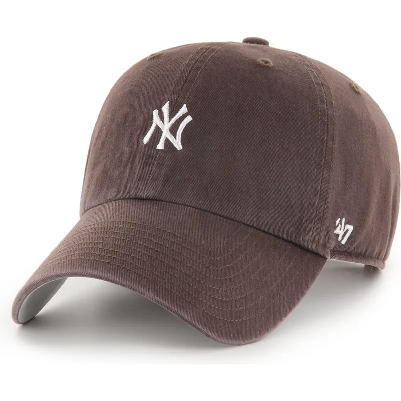 braune-verstellbare-curved-cap-clean-up-base-runner-mini-logo-der-new-york-yankees-mlb-von-47-brand