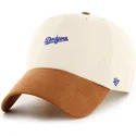 47-brand-curved-brim-clean-up-mini-script-suede-visor-los-angeles-dodgers-mlb-beige-and-brown-adjustable-cap