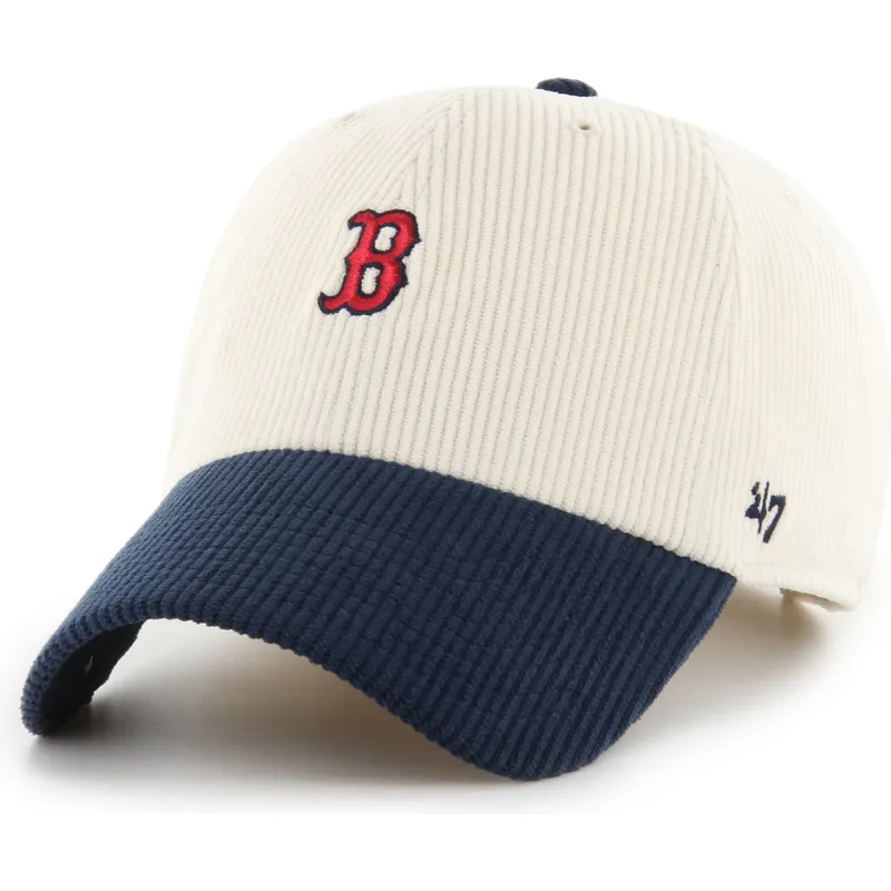47-brand-curved-brim-clean-up-cord-base-runner-two-tone-boston-red-sox-mlb-beige-and-navy-blue-adjustable-cap