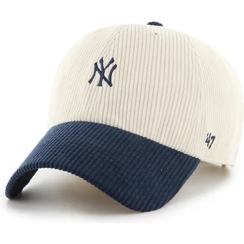 Casquette courbée beige et bleue marine ajustable Clean Up Cord Base Runner Two Tone New York Yankees MLB 47 Brand