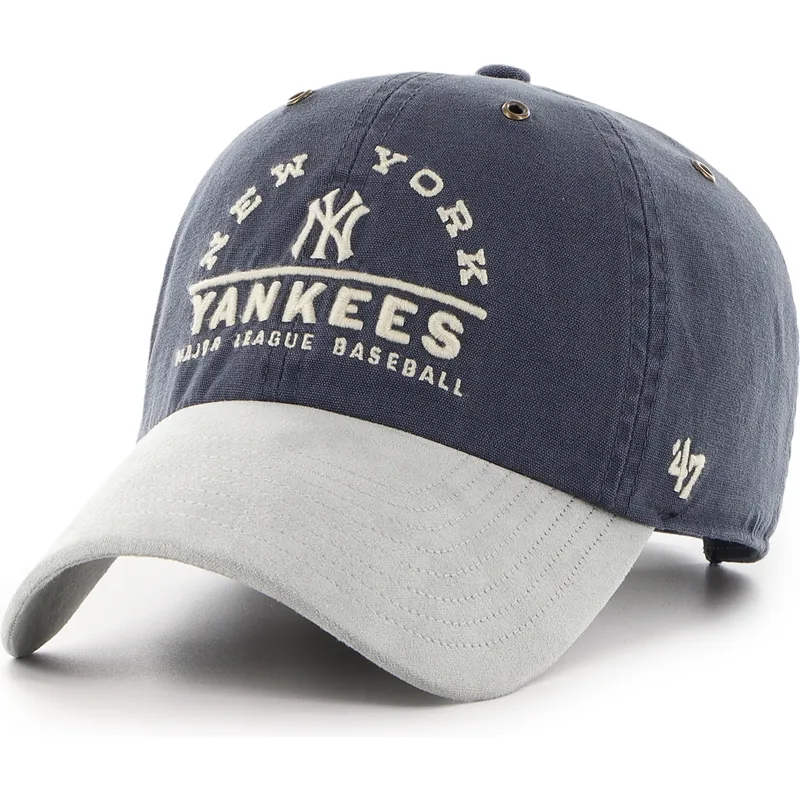casquette-courbee-bleue-marine-et-grise-ajustable-clean-up-windham-suede-vintage-new-york-yankees-mlb-47-brand