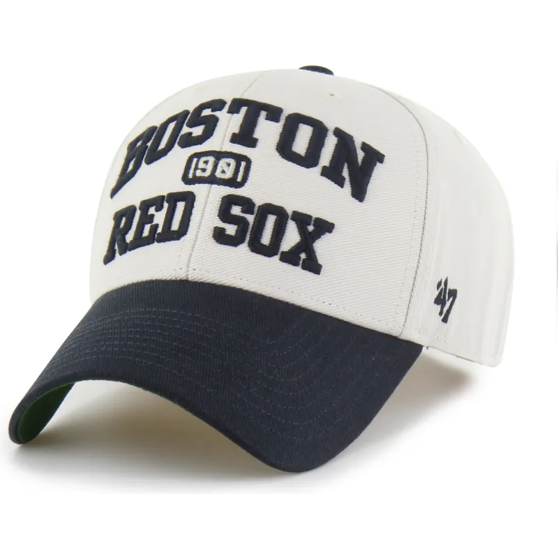 casquette-courbee-beige-et-bleue-marine-ajustable-mvp-broke-line-boston-red-sox-mlb-47-brand