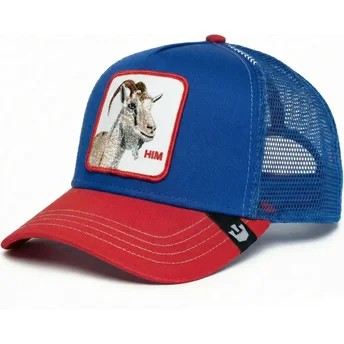 Casquette trucker bleue et rouge chèvre Him Goat Fab Farm Goorin Bros.