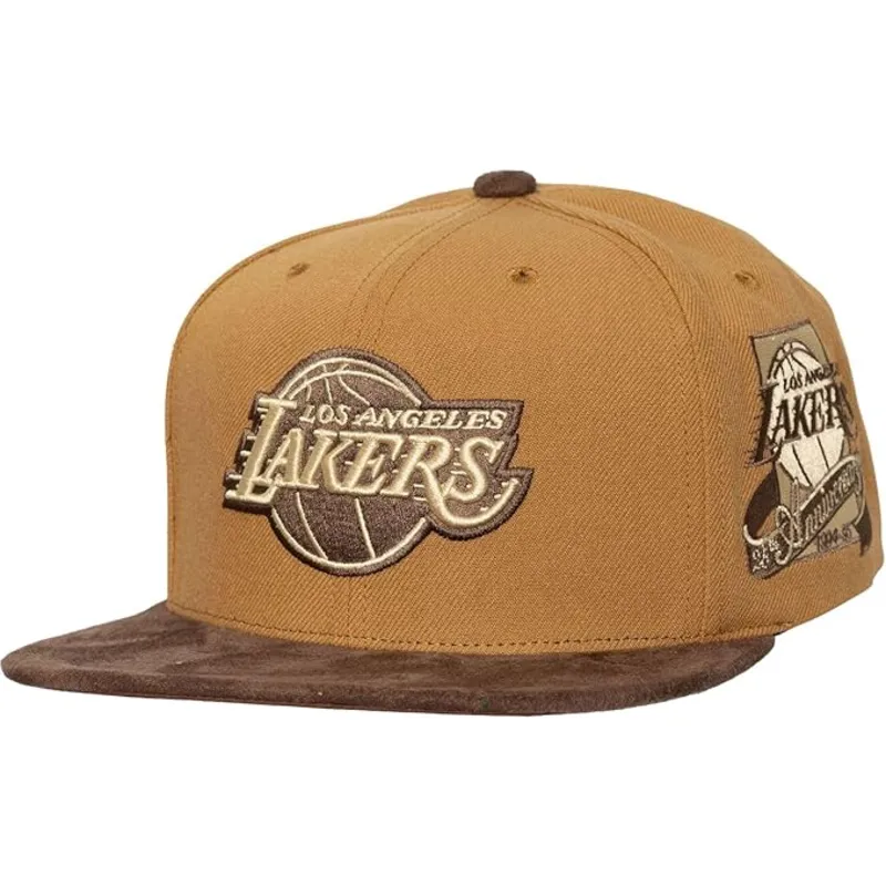 cepur-plakana-bruns-regulejams-coffee-strapback-no-los-angeles-lakers-nba-no-mitchell-ness