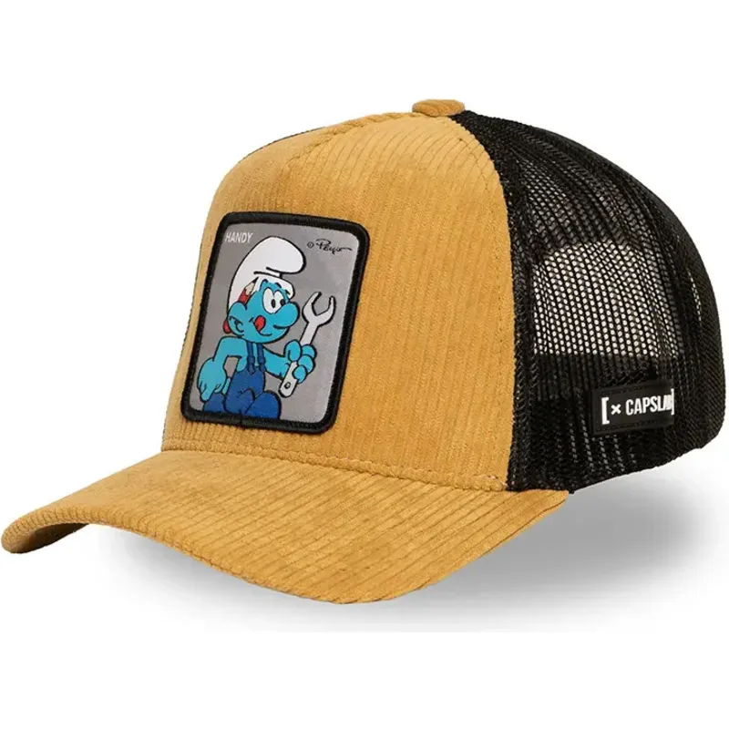 cepur-izliekta-truckeris-bruns-snapback-smu-handy-meistars-smurfs-zilisi-no-capslab