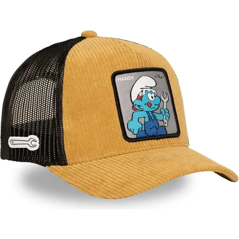 cepur-izliekta-truckeris-bruns-snapback-smu-handy-meistars-smurfs-zilisi-no-capslab