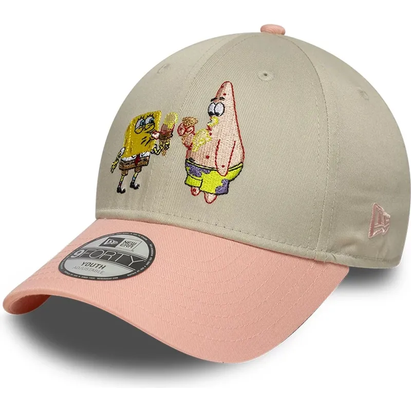 bezowa-i-rozowa-czapka-z-zakrzywionym-daszkiem-snapback-dla-chlopca-9forty-spongebob-i-patryk-rozgwiazda-new-era
