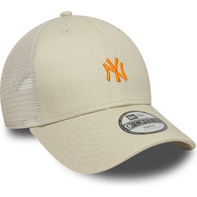 gorra-trucker-beige-ajustable-con-logo-naranja-para-nino-9forty-homefield-de-new-york-yankees-mlb-de-new-era