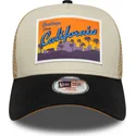 casquette-trucker-beige-pour-enfant-a-frame-location-patch-california-new-era