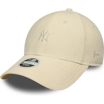 New Era Curved Brim Women 9FORTY Mini Cord New York Yankees MLB Beige Adjustable Cap