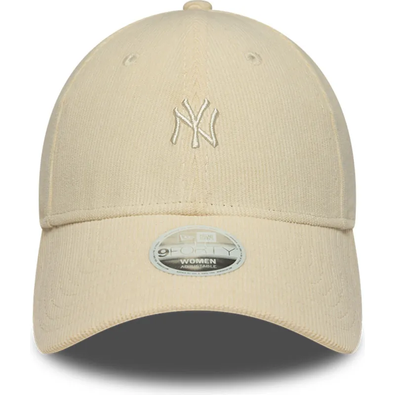 beige-gebogene-verstellbare-damenkappe-9forty-mini-cord-der-new-york-yankees-mlb-von-new-era