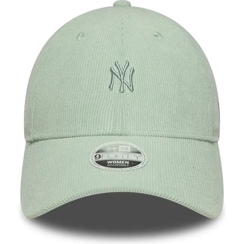 grune-gebogene-verstellbare-damenkappe-9forty-mini-cord-der-new-york-yankees-mlb-von-new-era