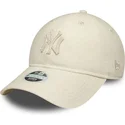 casquette-courbee-beige-ajustable-avec-logo-beige-pour-femme-9twenty-midi-linen-new-york-yankees-mlb-new-era