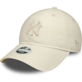 Beżowa regulowana czapka z daszkiem z beżowym logo dla kobiet 9TWENTY Midi Linen New York Yankees MLB New Era
