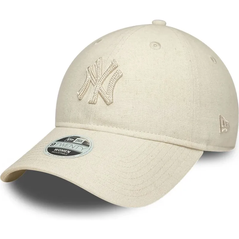 casquette-courbee-beige-ajustable-avec-logo-beige-pour-femme-9twenty-midi-linen-new-york-yankees-mlb-new-era