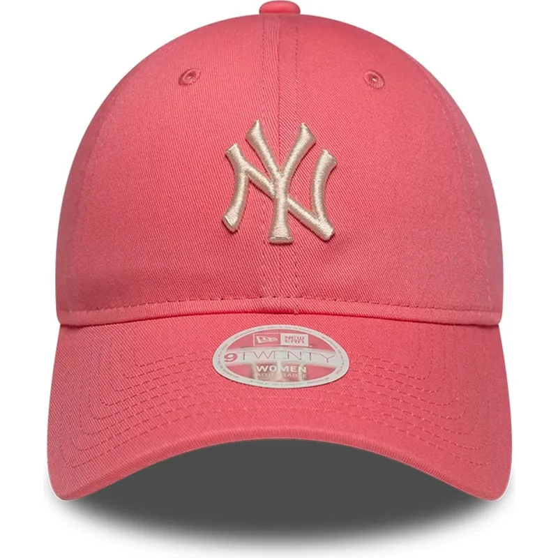 gebogene-rosa-verstellbare-kappe-mit-beigem-logo-fur-damen-9twenty-league-essential-midi-von-new-york-yankees-mlb-von-new-era