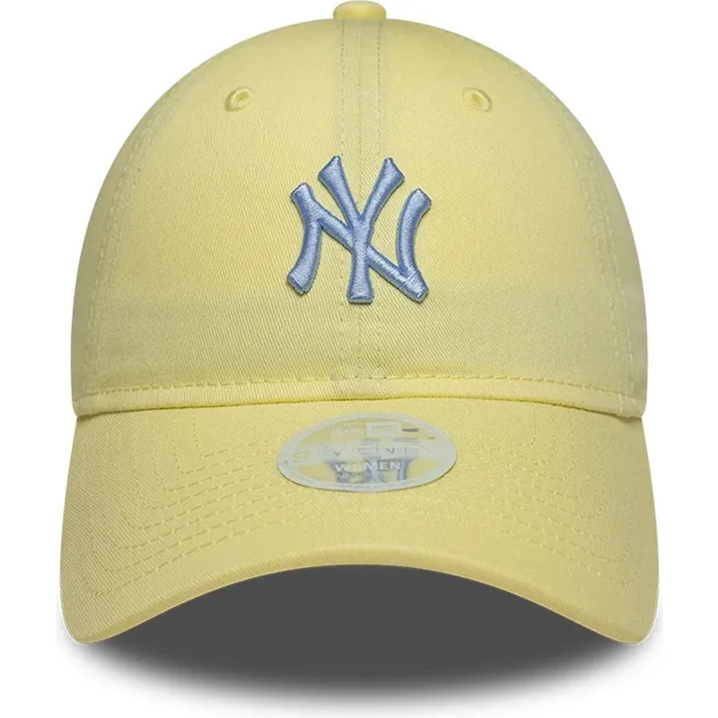 gelbe-gebogene-verstellbare-damenkappe-9twenty-league-essential-midi-der-new-york-yankees-mlb-von-new-era