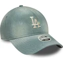 blaue-gebogene-verstellbare-damenkappe-9twenty-a-frame-denim-der-los-angeles-dodgers-mlb-von-new-era