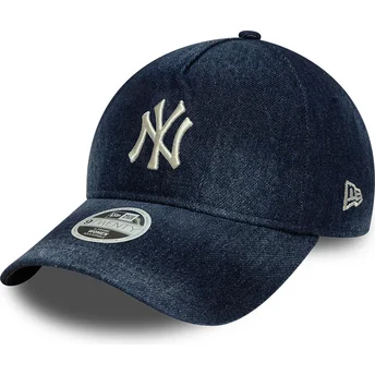 Marineblaue gebogene verstellbare Damen-Kappe 9TWENTY A Frame Denim der New York Yankees MLB von New Era
