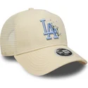 beige-trucker-cap-mit-blauem-logo-fur-damen-9forty-a-frame-floral-der-los-angeles-dodgers-mlb-von-new-era
