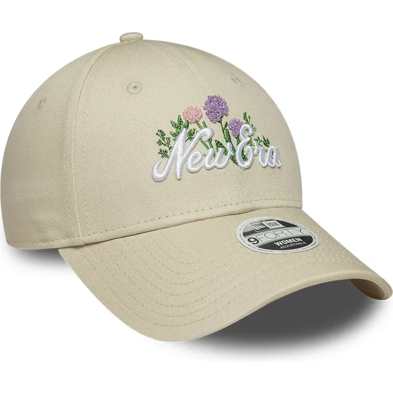 beige-verstellbare-curved-cap-fur-damen-9forty-beaded-von-new-era