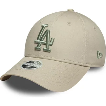 Beżowa regulowana czapka z zakrzywionym daszkiem z zielonym logo dla kobiet 9FORTY League Essential Los Angeles Dodgers MLB New Era