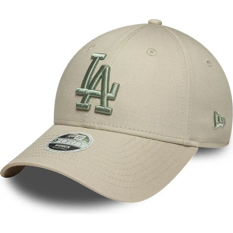 new-era-curved-brim-women-green-logo-9forty-league-essential-los-angeles-dodgers-mlb-beige-adjustable-cap