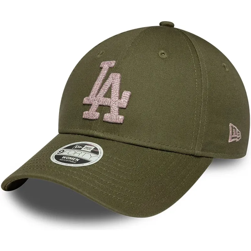 grune-gebogene-verstellbare-damen-cap-9forty-metallic-der-los-angeles-dodgers-mlb-von-new-era