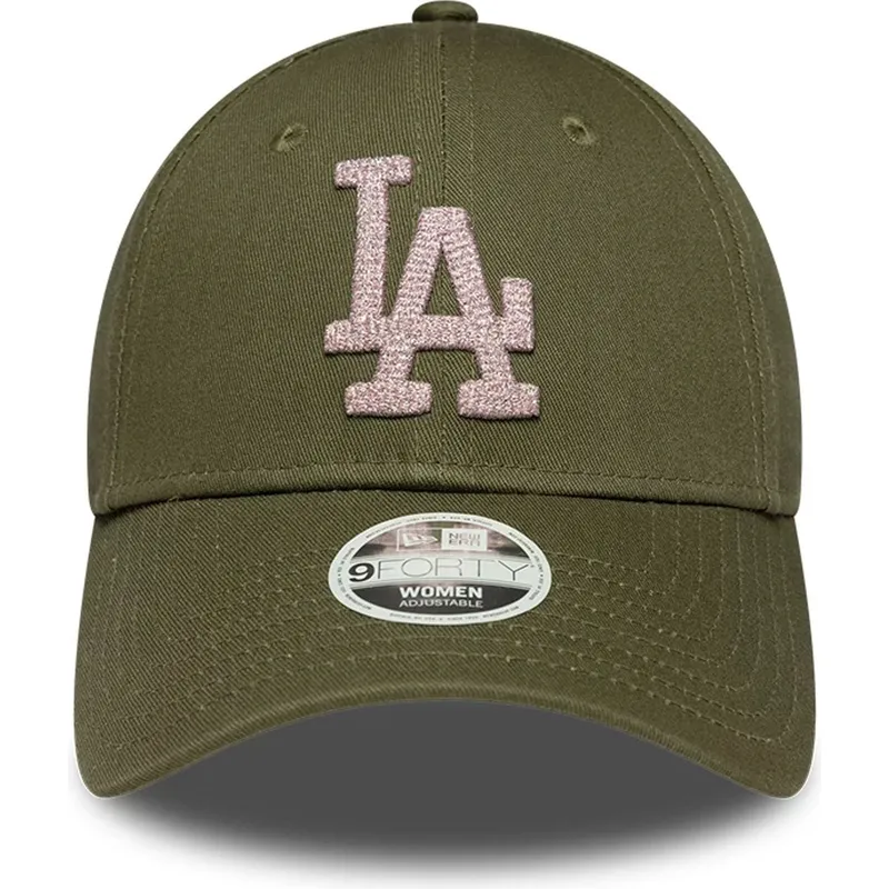 grune-gebogene-verstellbare-damen-cap-9forty-metallic-der-los-angeles-dodgers-mlb-von-new-era