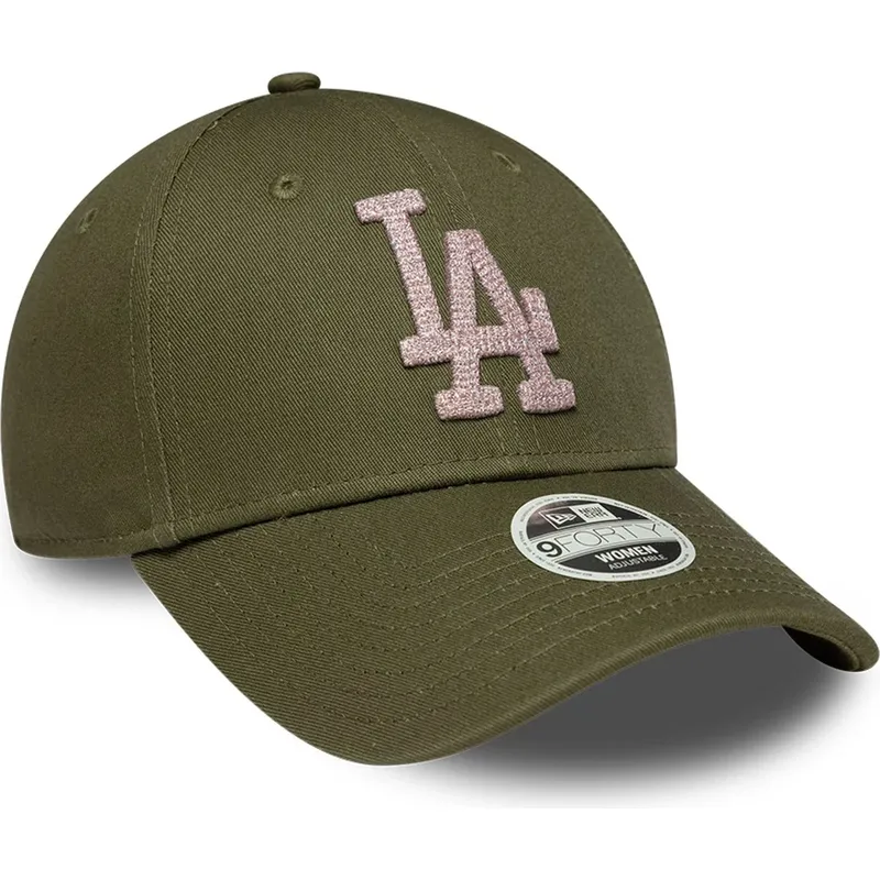 grune-gebogene-verstellbare-damen-cap-9forty-metallic-der-los-angeles-dodgers-mlb-von-new-era
