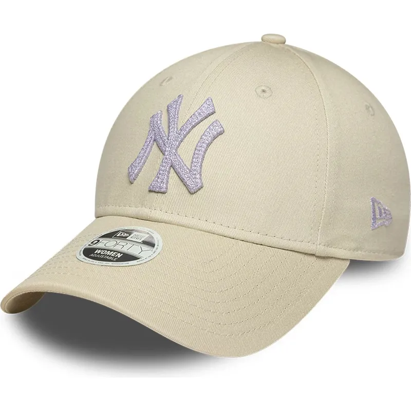 casquette-courbee-beige-ajustable-pour-femme-9forty-metallic-new-york-yankees-mlb-new-era