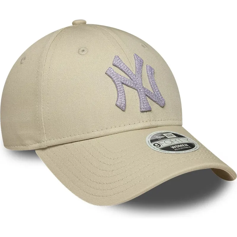 beige-verstellbare-curved-cap-fur-damen-9forty-metallic-der-new-york-yankees-mlb-von-new-era