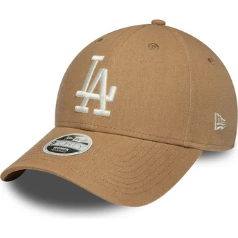 Casquette courbée marron ajustable pour femme 9FORTY Linen Los Angeles Dodgers MLB New Era