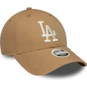 braune-gebogene-verstellbare-damenkappe-9forty-linen-der-los-angeles-dodgers-mlb-von-new-era