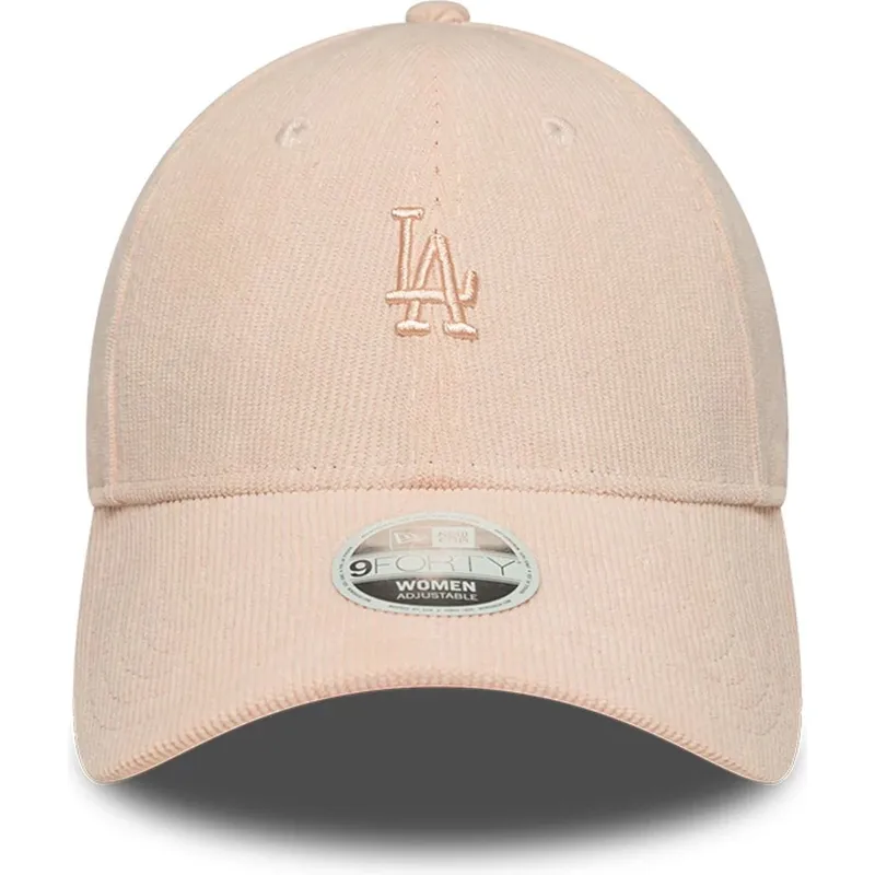 rosafarbene-verstellbare-curved-cap-mit-rosa-logo-fur-damen-9forty-mini-cord-der-los-angeles-dodgers-mlb-von-new-era
