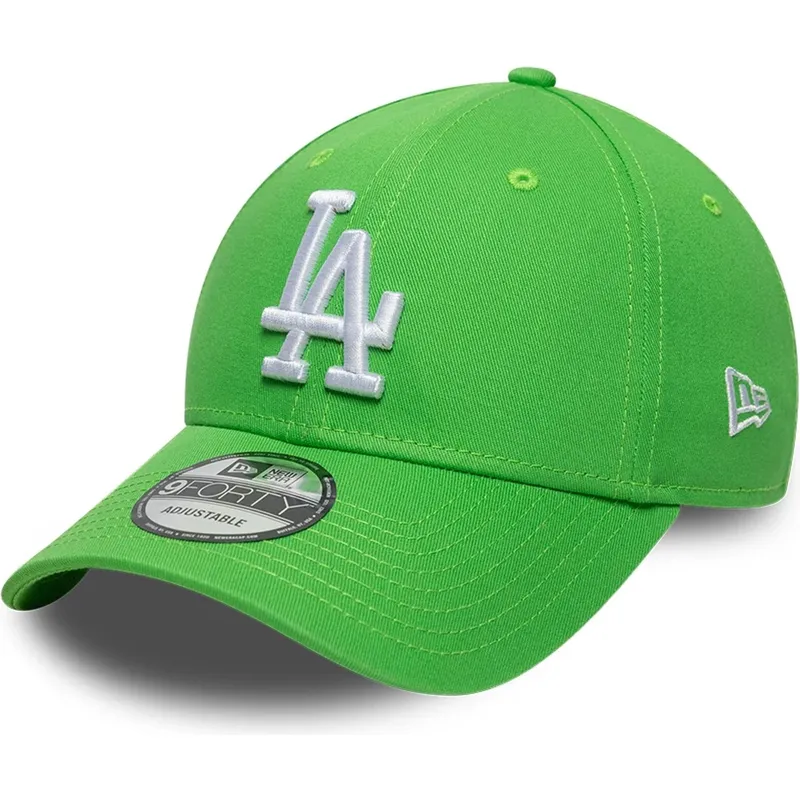 new-era-curved-brim-white-logo-9forty-league-essential-los-angeles-dodgers-mlb-light-green-adjustable-cap
