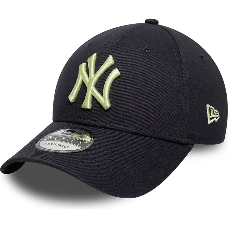 new-era-curved-brim-yellow-logo-9forty-league-essential-new-york-yankees-mlb-navy-blue-adjustable-cap