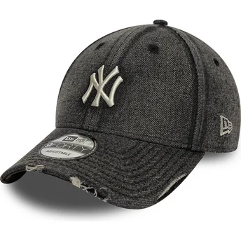 Schwarze gebogene verstellbare Kappe 9FORTY Acid Wash Denim der New York Yankees MLB von New Era
